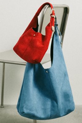 By Anthropologie Love Knot Faux Suede Buckle Slouchy Bag