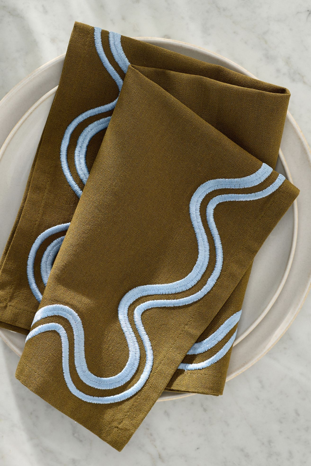 Madeline Embroidered Napkins, Set of 2 - Green, Set Of 2