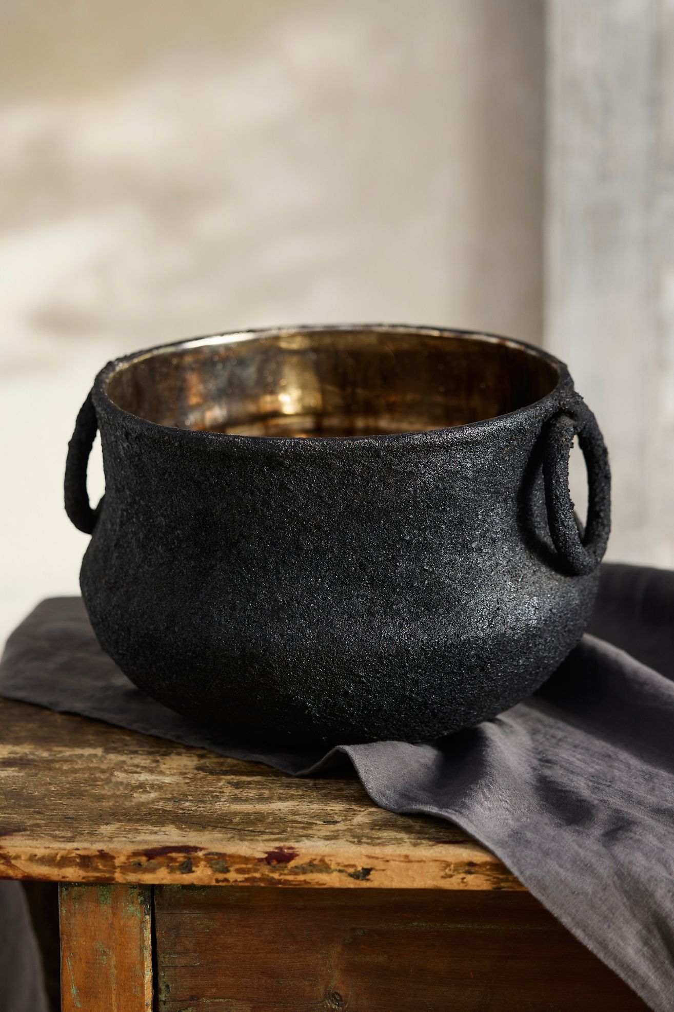 Black Iron Cauldron Planter - Black, 11"