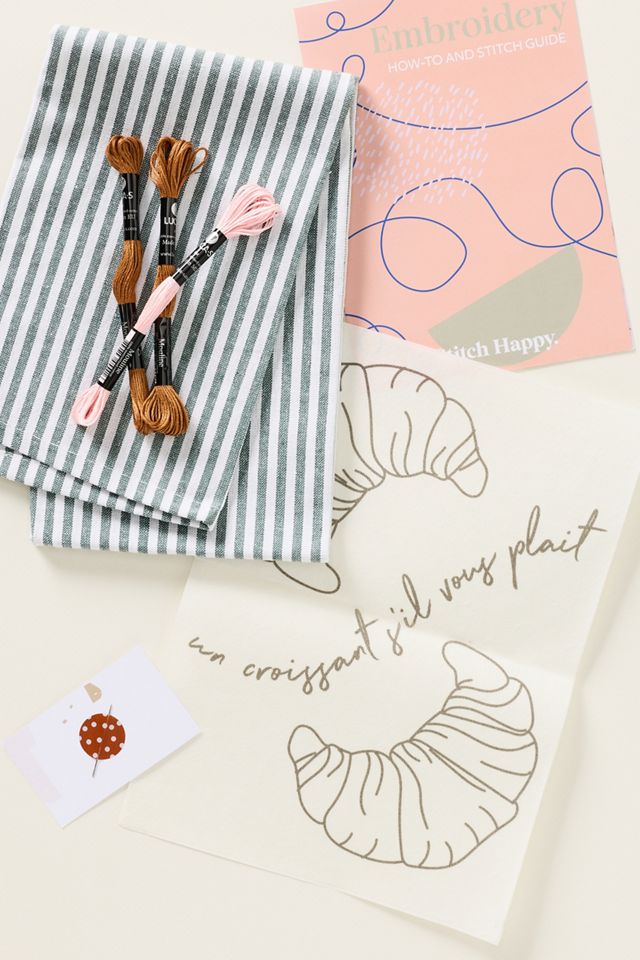 DIY Striped Croissant Tea Towel Embroidery Kit #1