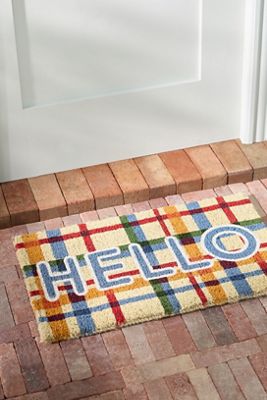 Plaid Hello Coir Printed Doormat