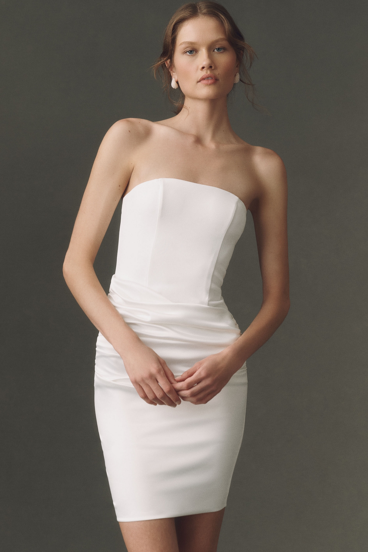 Mare Ruched Strapless Midi Dress