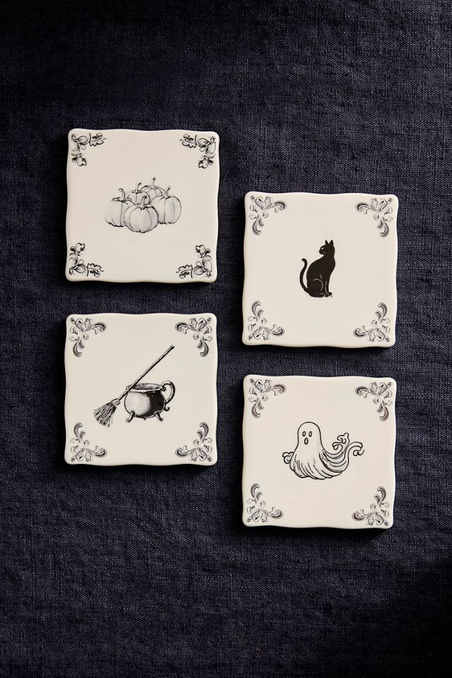 Halloween Delft Stoneware Coasters, Set of 4 #2
