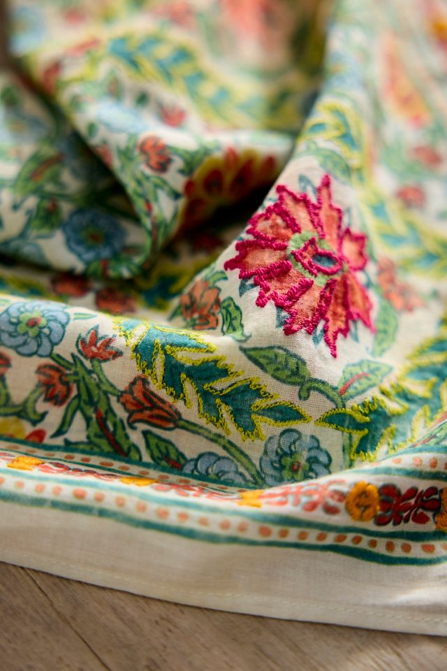 Embroidered Floral Lattice Cotton Bandana #1