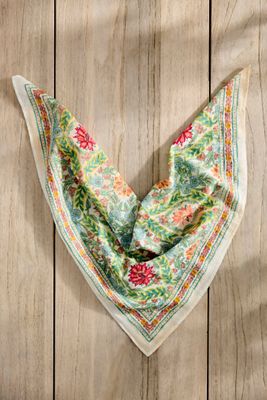 Embroidered Floral Lattice Cotton Bandana