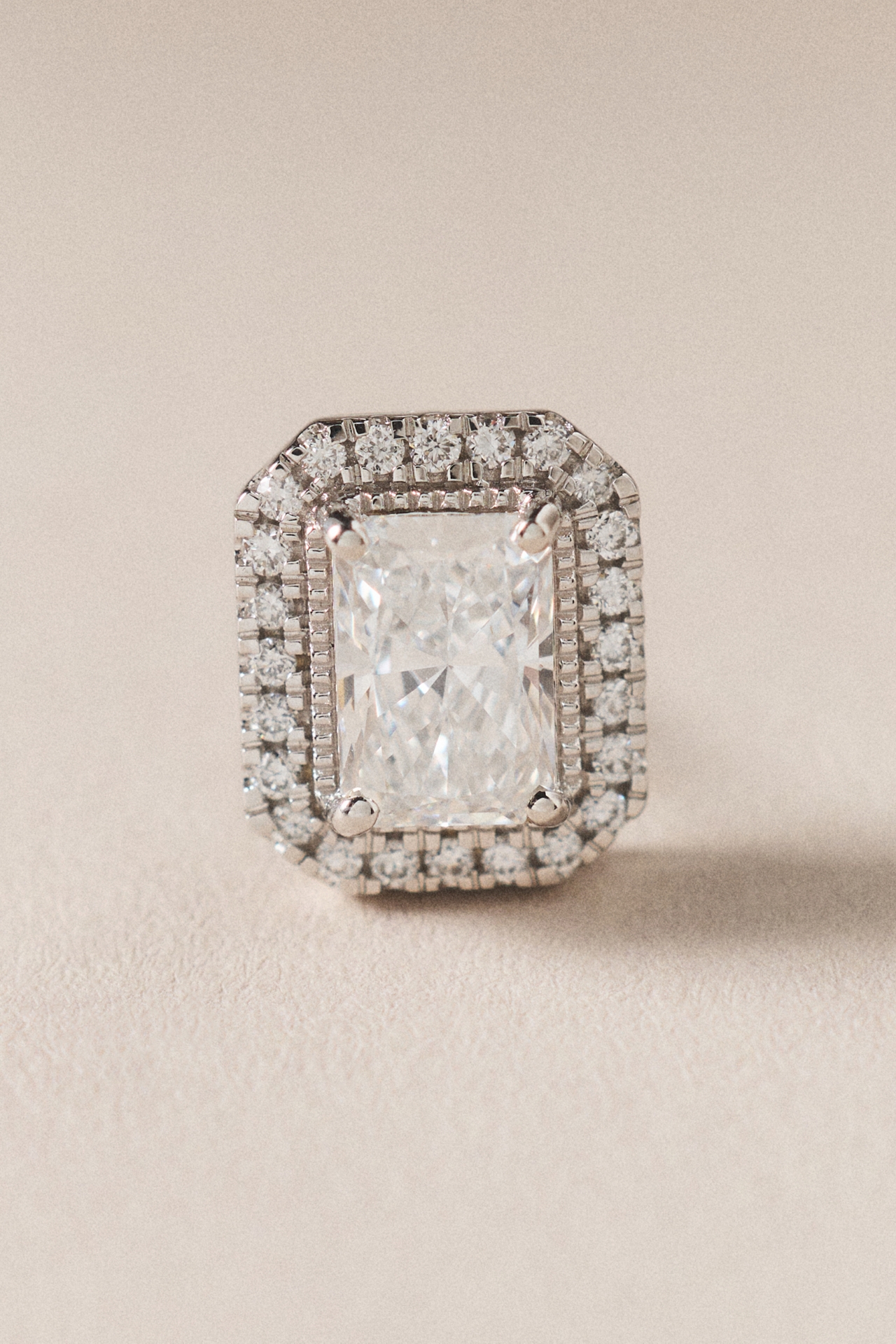 Emerald-Cut Halo Diamond Stud Earrings