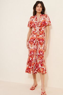 Emily Lovelock Tropical Flounce Midi Dress | Anthropologie