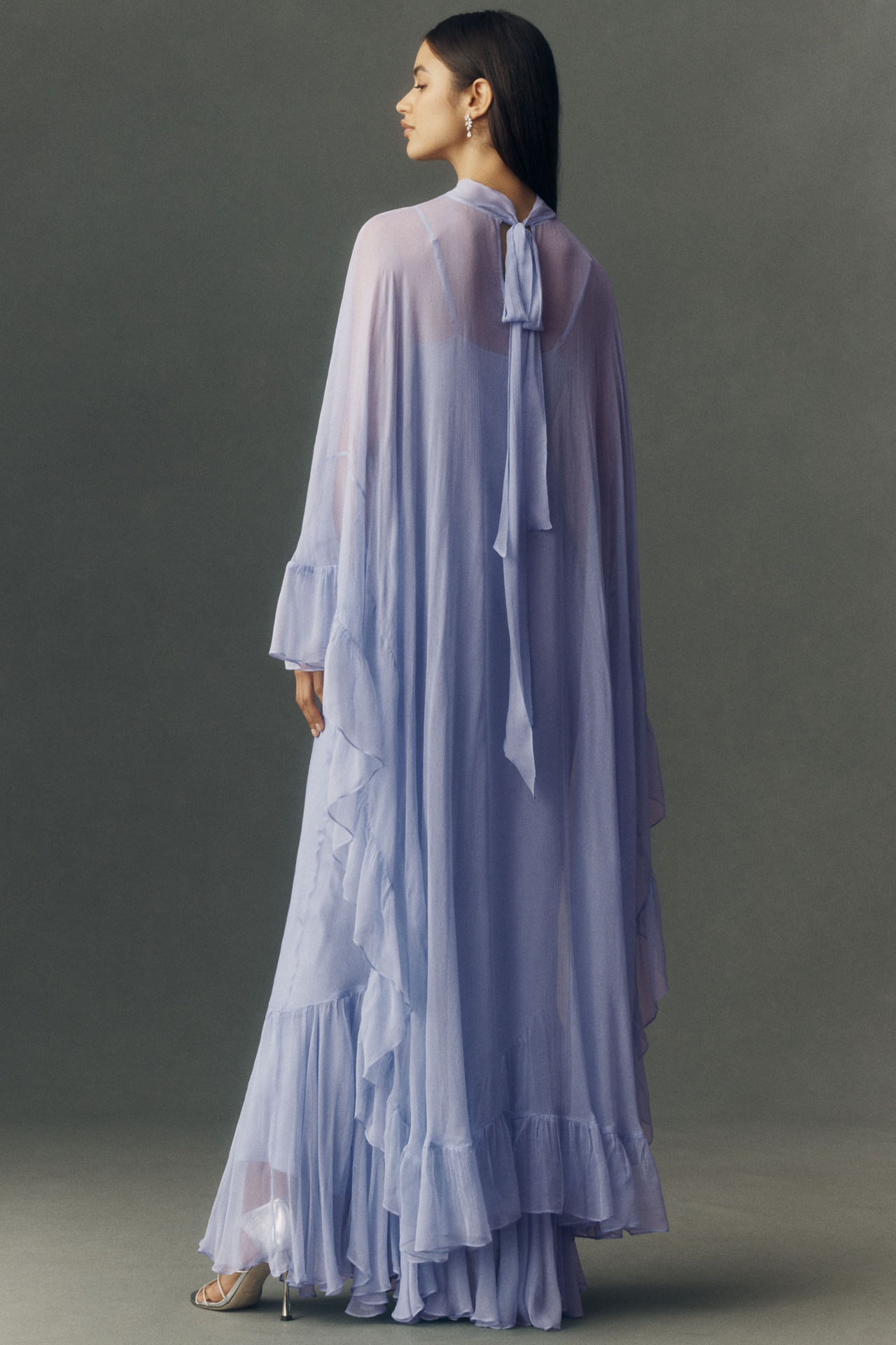 BHLDN Chiffon Slip Maxi Dress With Ruffle Cape
