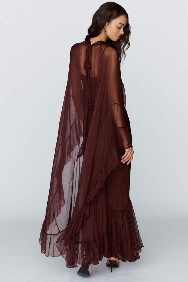 Geisha Designs Leigh Chiffon Slip Maxi Dress With Ruffle Cape #1