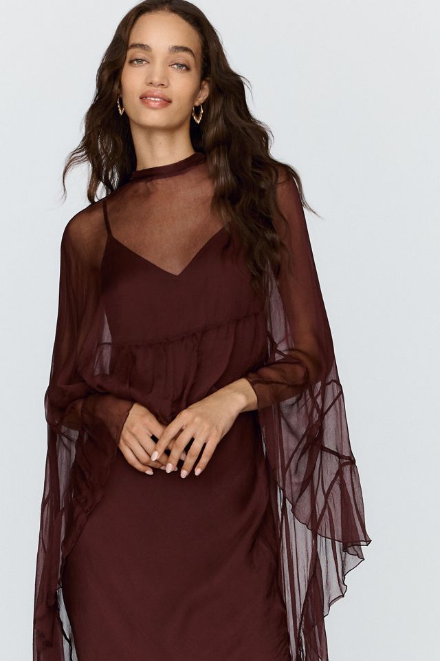 Geisha Designs Leigh Chiffon Slip Maxi Dress With Ruffle Cape #2