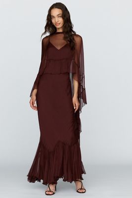Geisha Designs Leigh Chiffon Slip Maxi Dress With Ruffle Cape