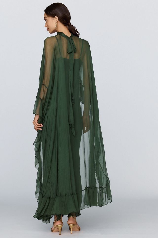 Geisha Designs Leigh Chiffon Slip Maxi Dress With Ruffle Cape #1