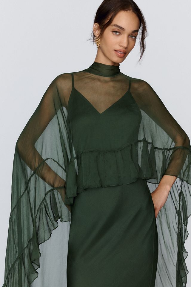 Geisha Designs Leigh Chiffon Slip Maxi Dress With Ruffle Cape #2