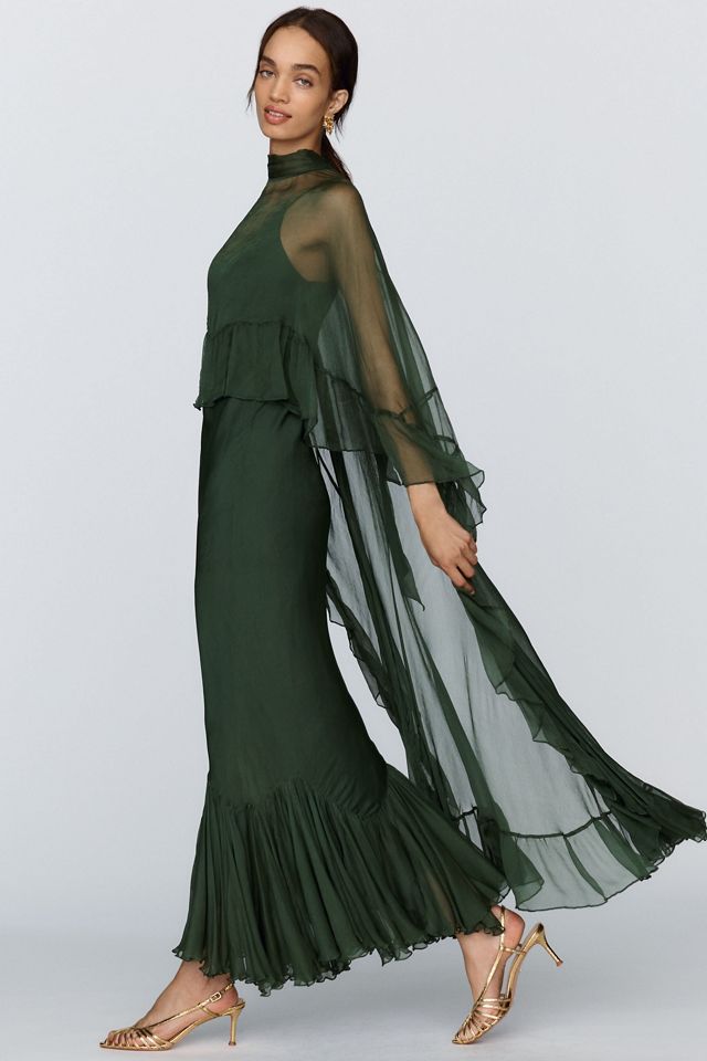 Geisha Designs Leigh Chiffon Slip Maxi Dress With Ruffle Cape #3