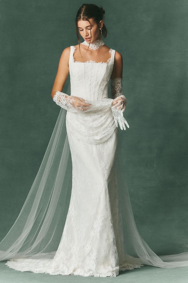 Pronovias Nelya Over the Elbow Lace Gloves #3