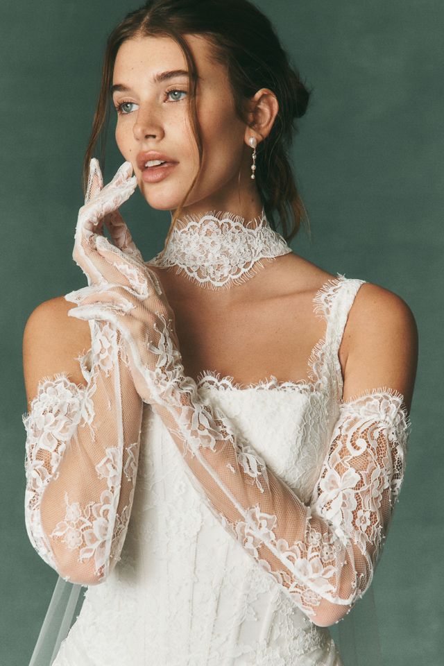Pronovias Nelya Over the Elbow Lace Gloves #2