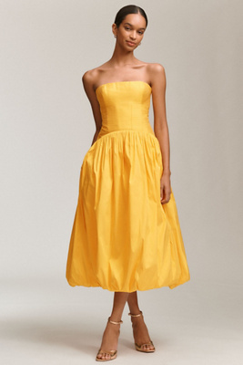 bhldn strapless basque waist a line midi dress Bhldn Strapless Basque-waist A-line Midi Dress