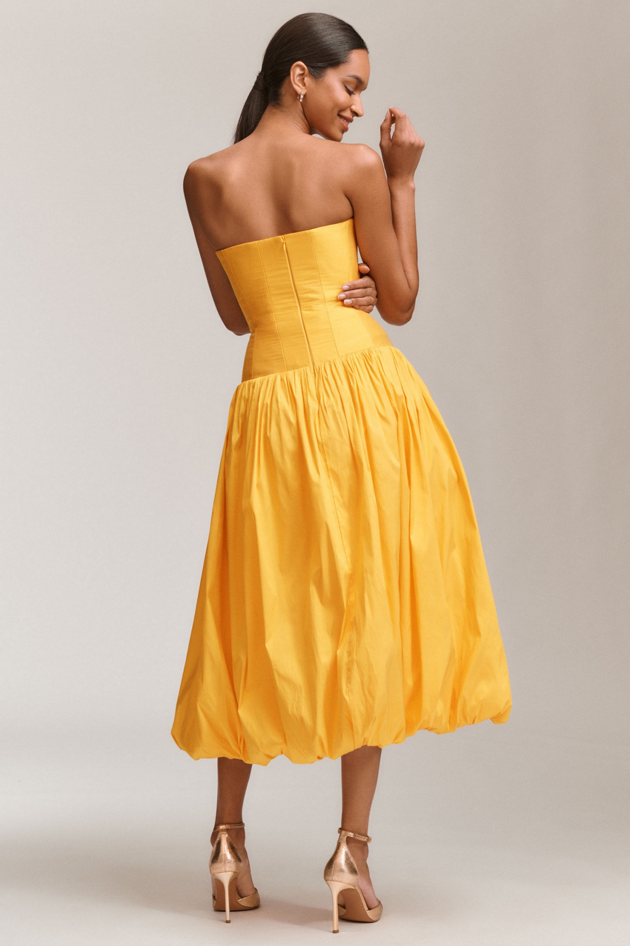 BHLDN Strapless Drop-Waist Bubble Midi Dress