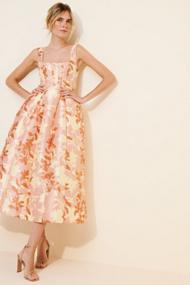 bhldn stevie sleeveless v-neck floral appliqué a-line midi dress Symone Floral Godet Midi Dress main image 0