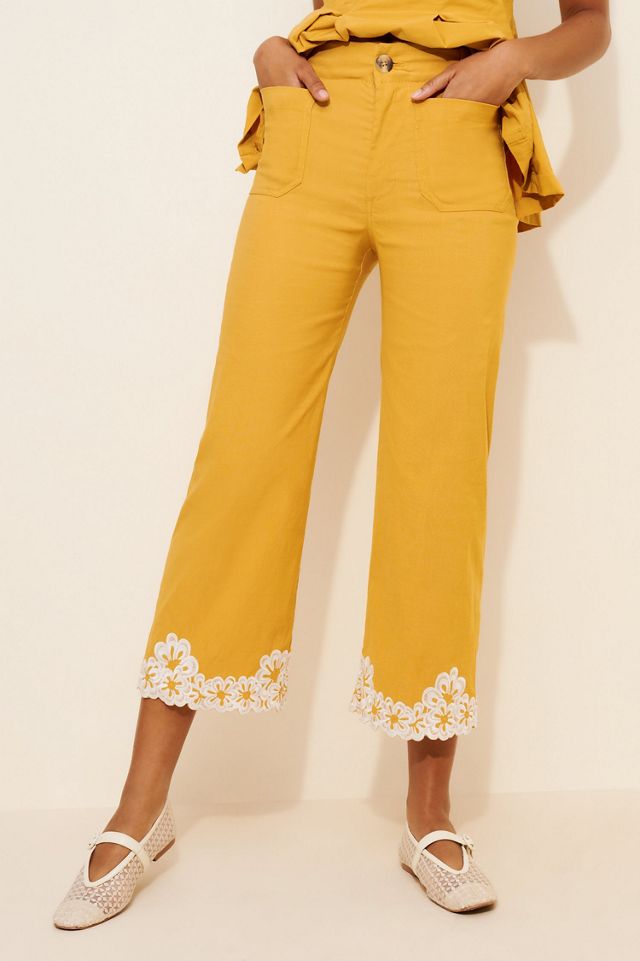Maeve The Colette Floral Embroidered Pants #2