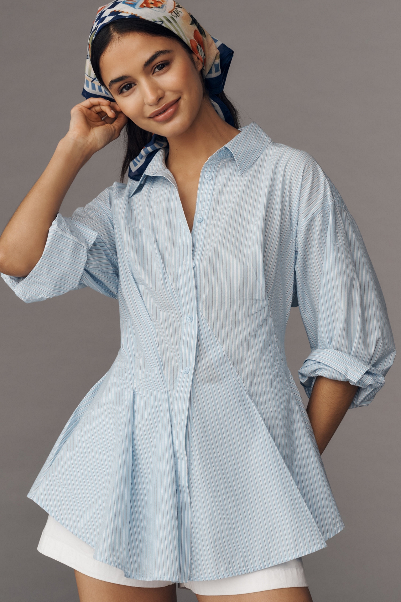 Maeve Long-Sleeve Waisted Buttondown Shirt