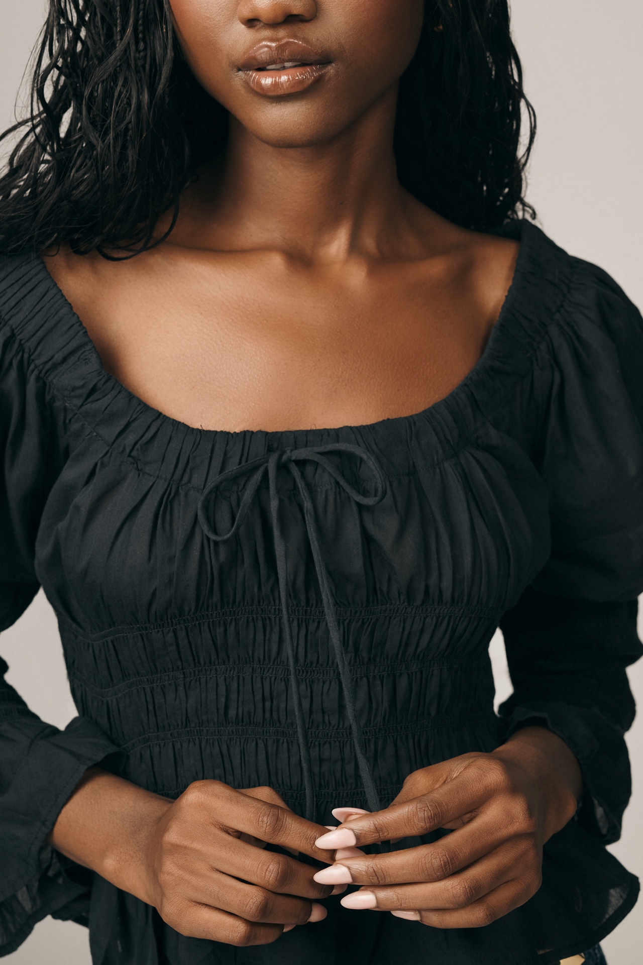 Long-Sleeve Smocked Babydoll Top