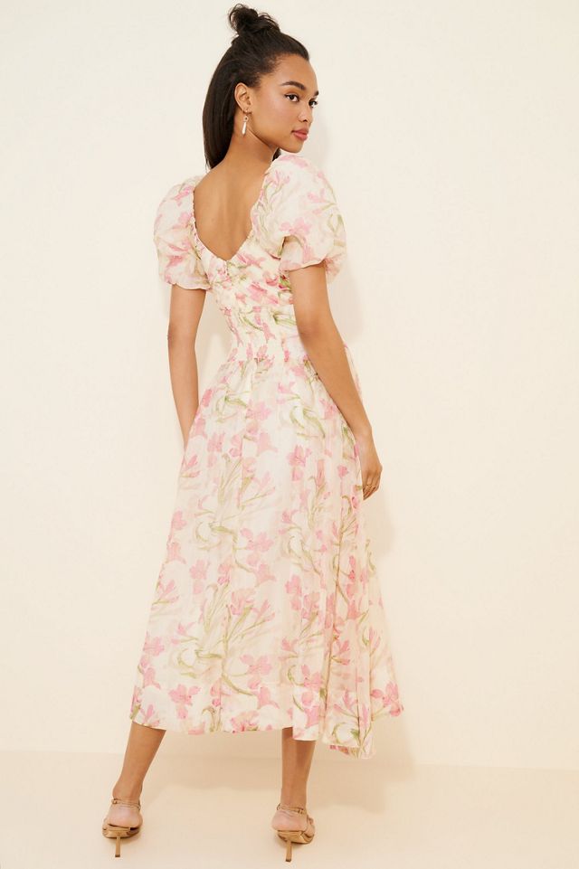 knee length dresses for ladies Astralle Long Sleeve Short Floral Satin Wrap Dress main image 0