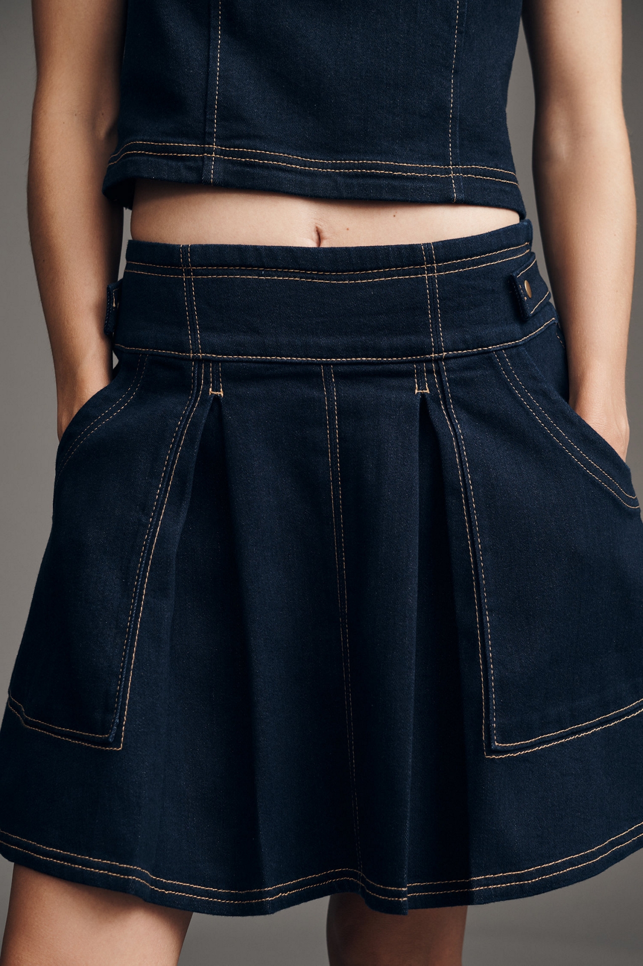 Seamed Denim Mini Skirt