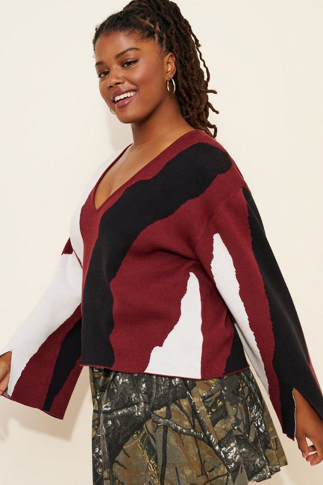 Eloquii V-Neck Intarsia Sweater #3