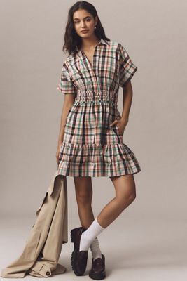 damson madder mansi short sleeve smocked mini dress Damson Madder Mansi Short-Sleeve Smocked Mini Dress