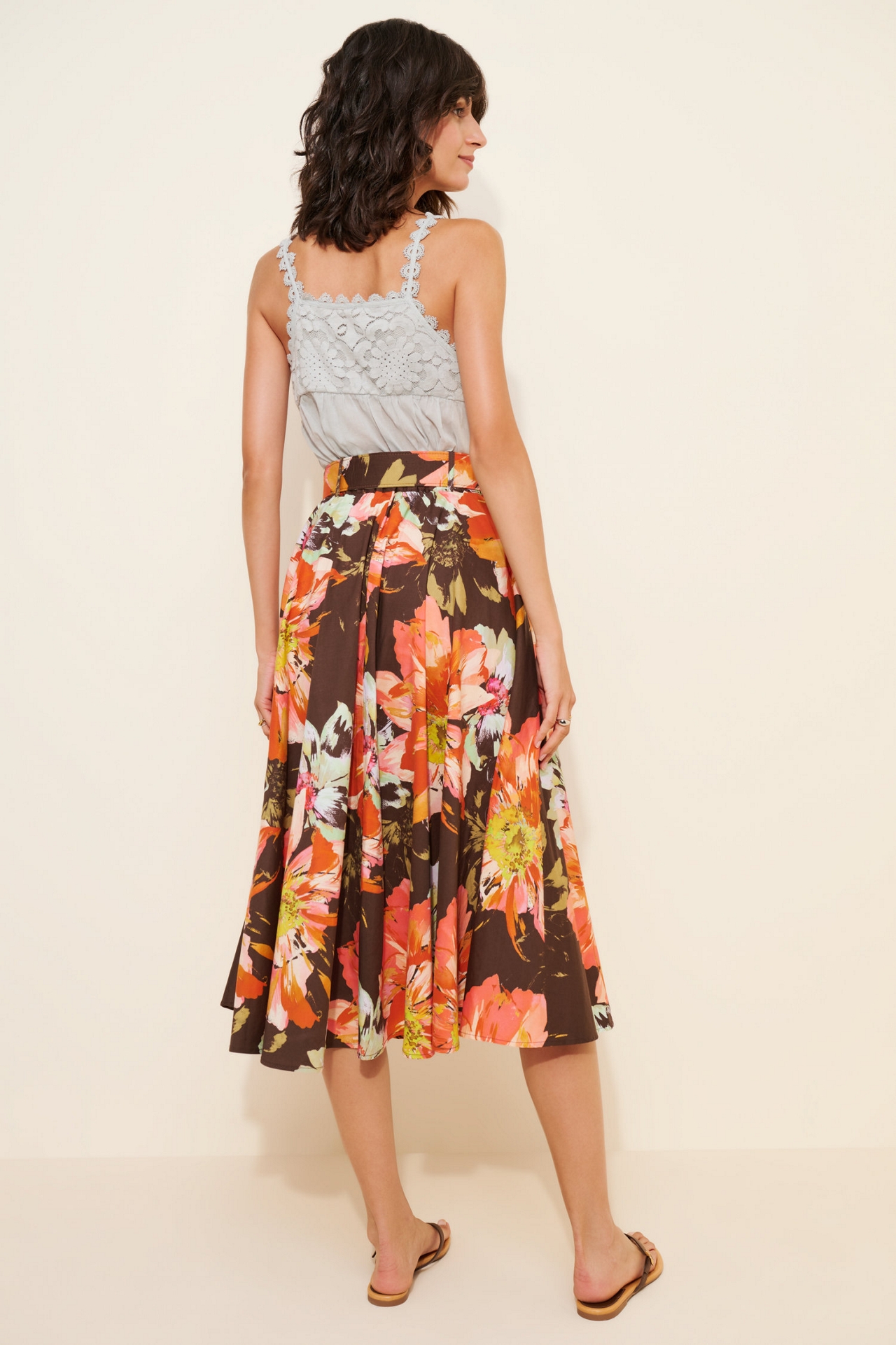 Hutch Full Floral Belted Midi Skirt
