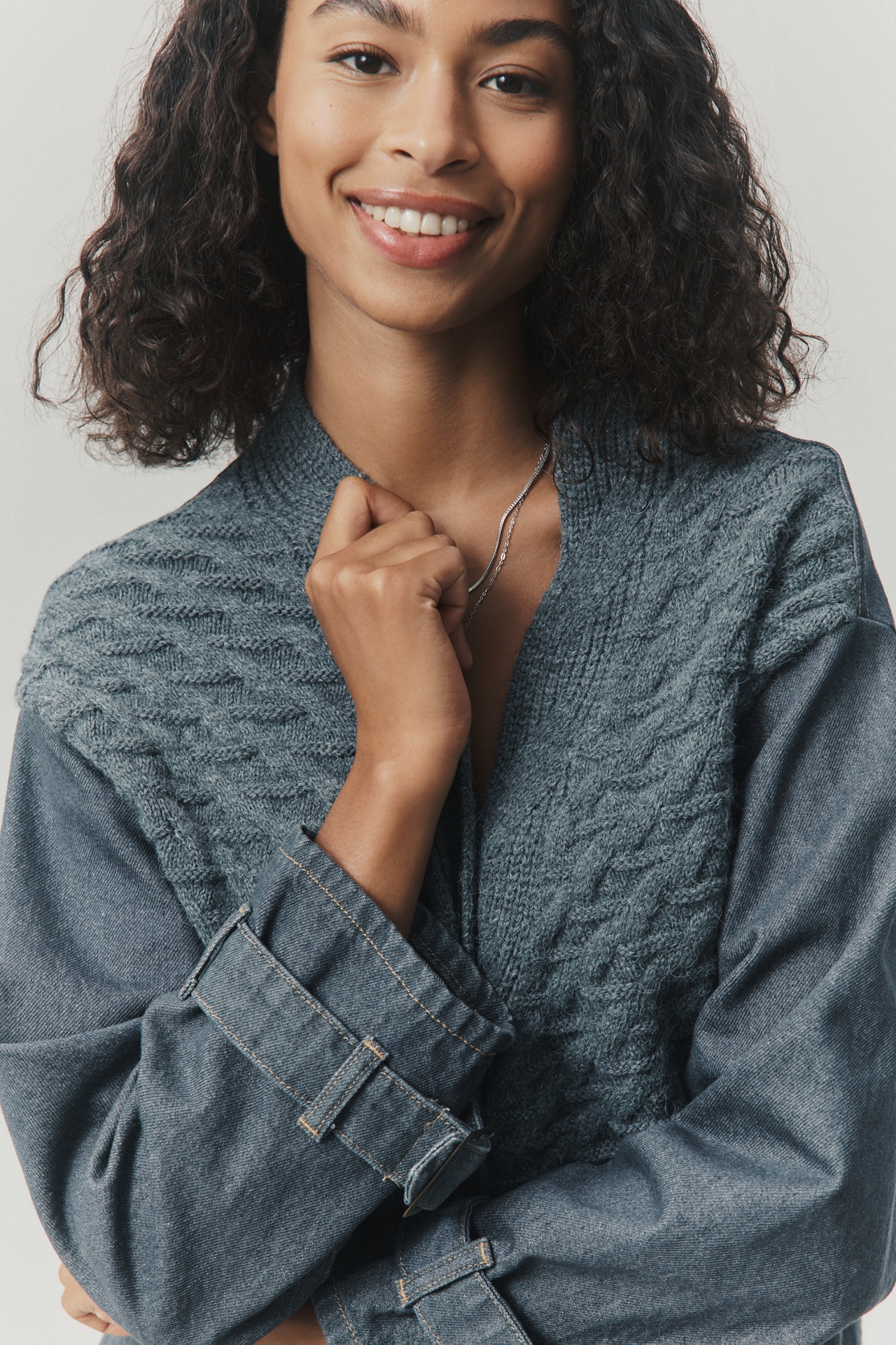 Pilcro Denim Mixed Media Cardigan Sweater