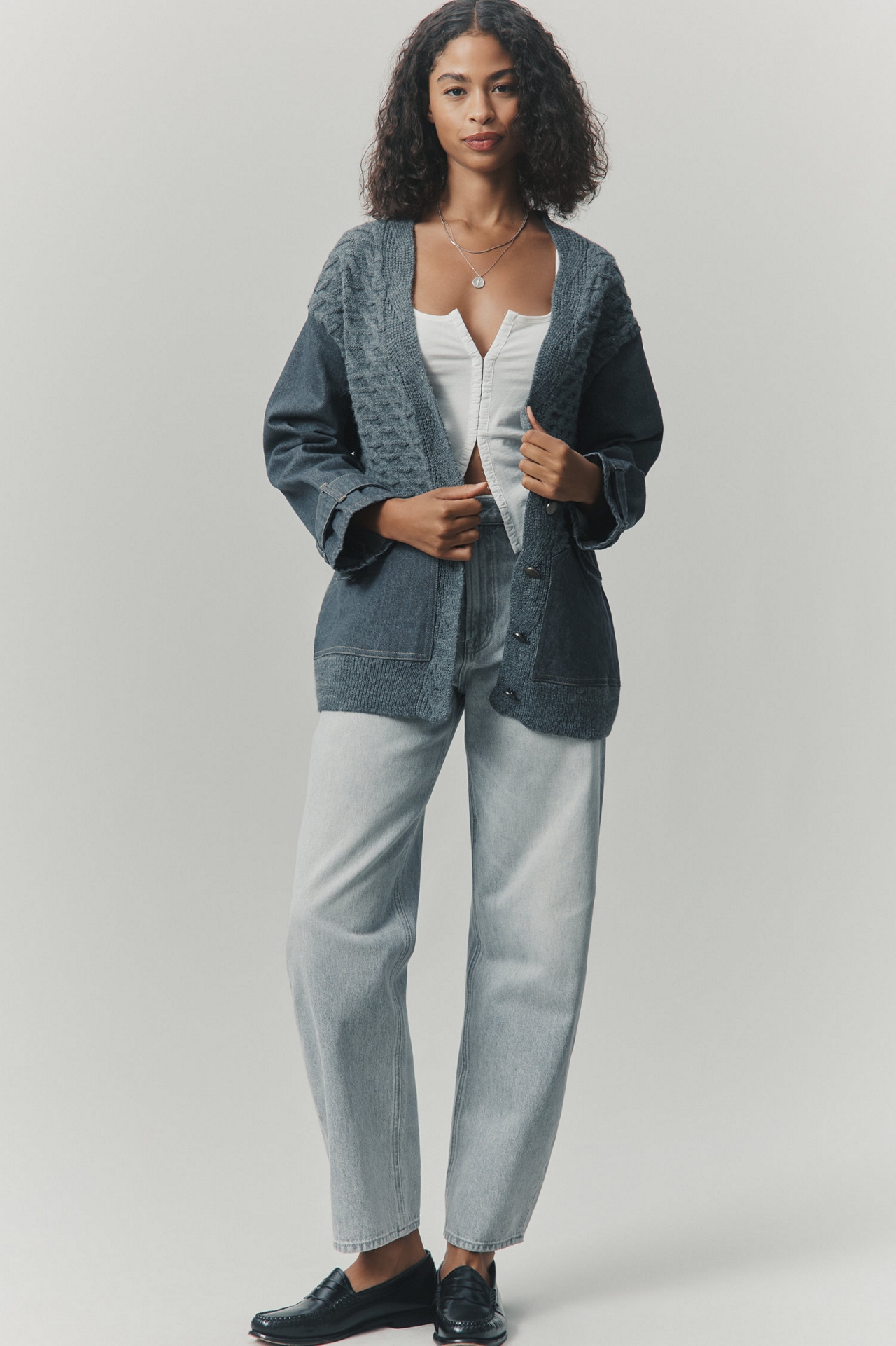 Pilcro Denim Mixed Media Cardigan Sweater