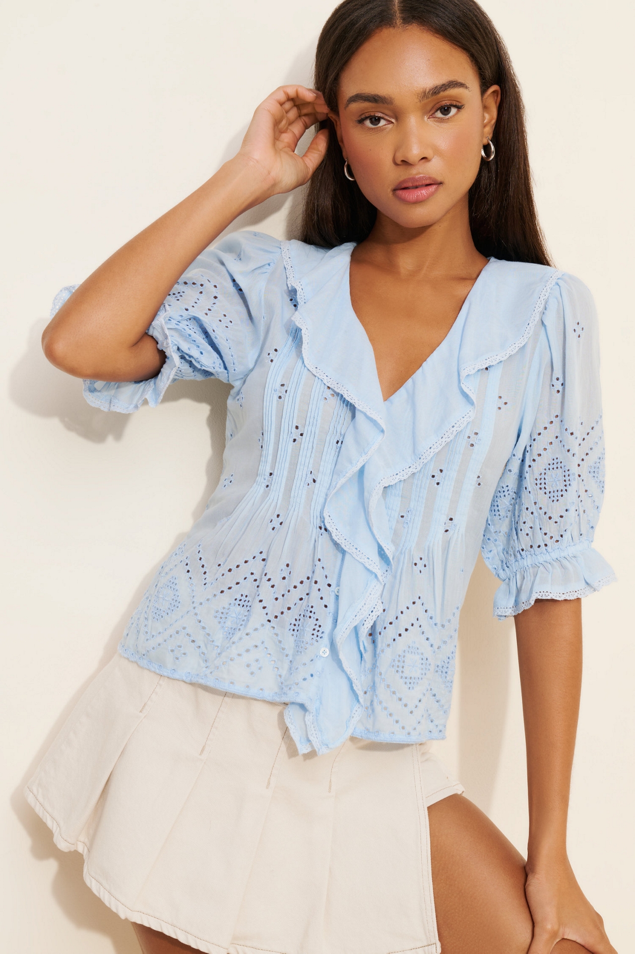 Madewell Ruffled Eyelet Puff-Sleeve Top