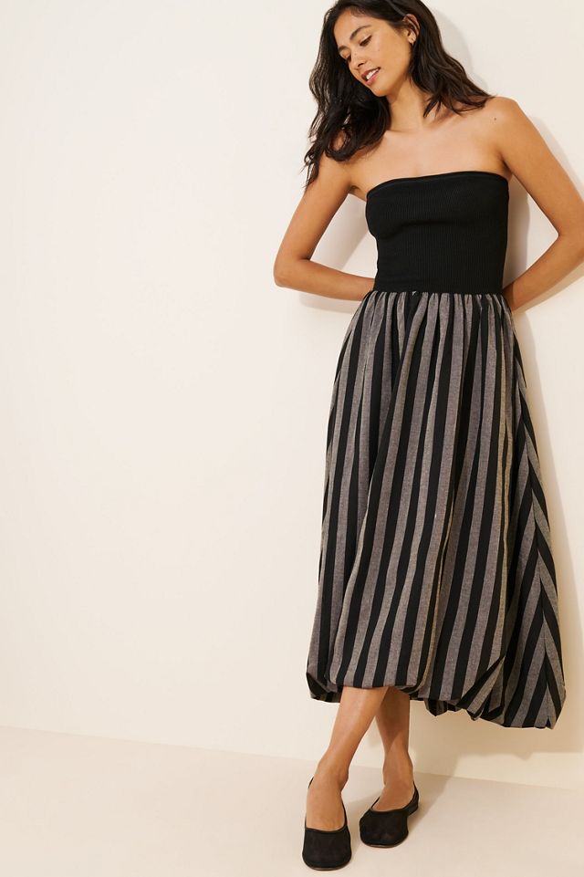 Moon River Strapless Striped Midi Dress | Anthropologie