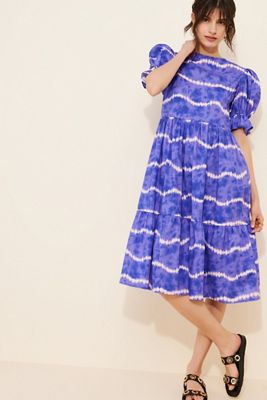 The Lulo Project Striped Tie Dye Puff Sleeve Midi Dress
