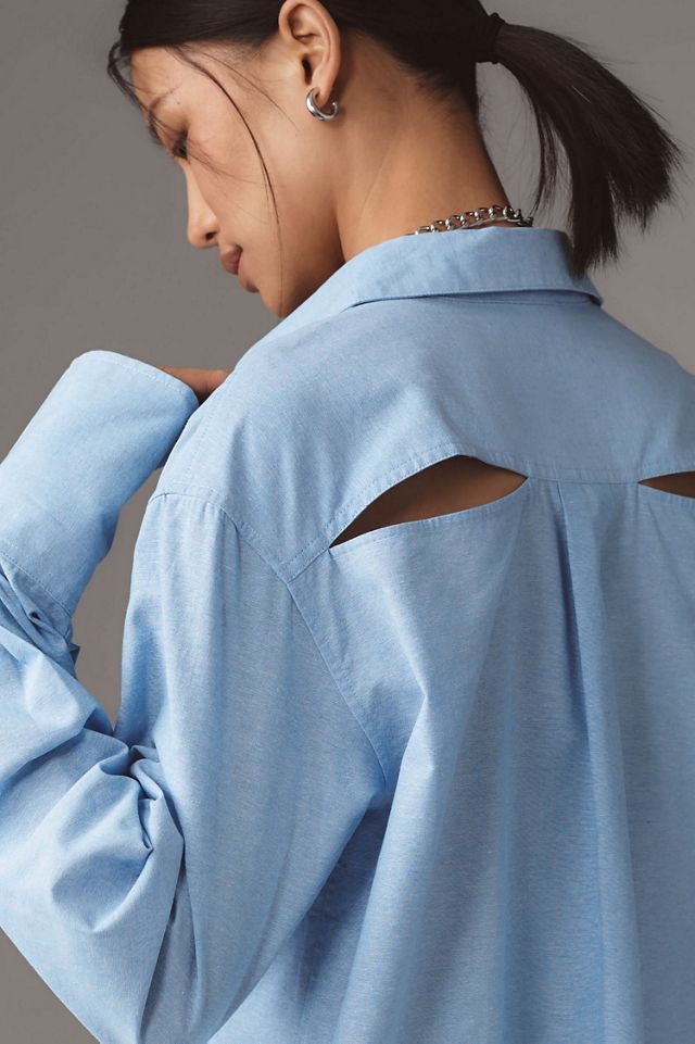 Self Contrast Mini Cutout Shirt Dress #3