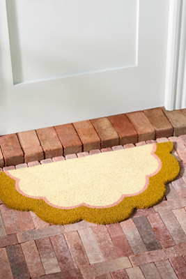 Anthropologie Devon Scalloped Coir Printed Doormat In Yellow