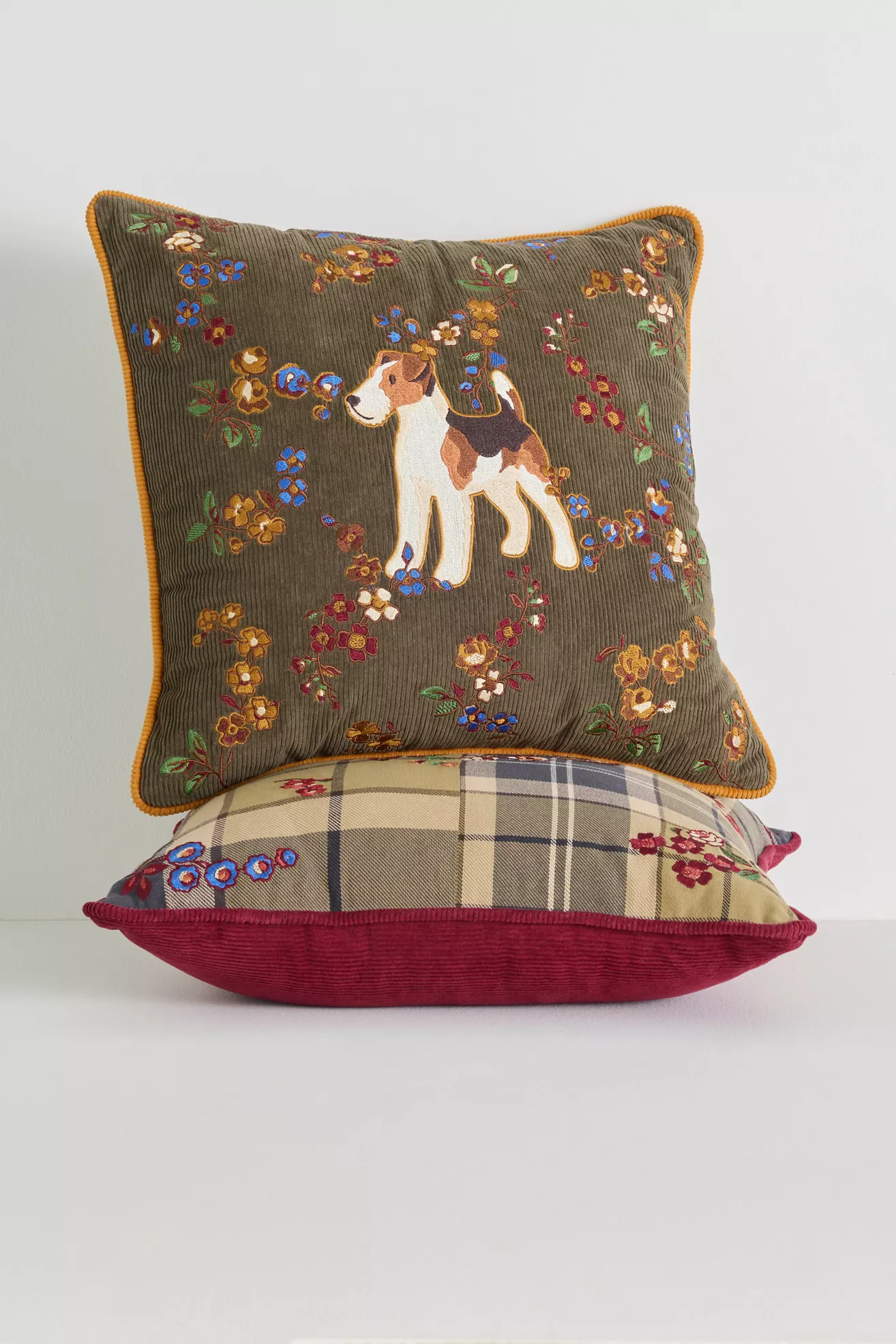 Barbour x Anthropologie Embroidered Corduroy Tartan Dog Pillow