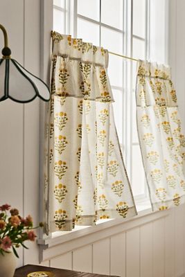 Eudora Cotton Printed Valence Cafe Curtains, Set of 2