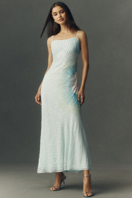 mixed media sheer skirt dress bhldn BHLDN Sleeveless Pearl-Embellished Sheer Skirt Maxi Dress