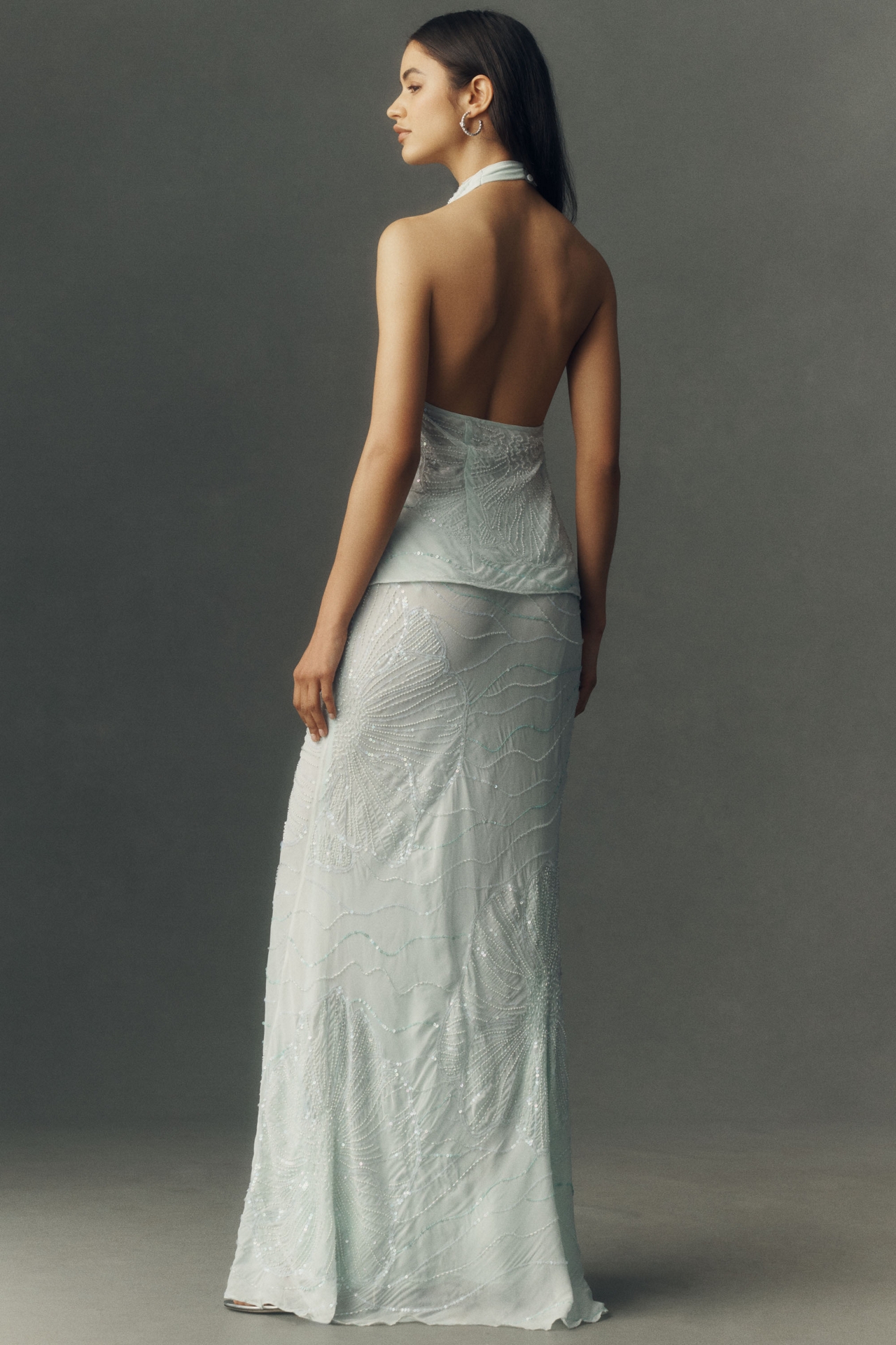 BHLDN Cowl Neck Beaded Top and Skirt Set