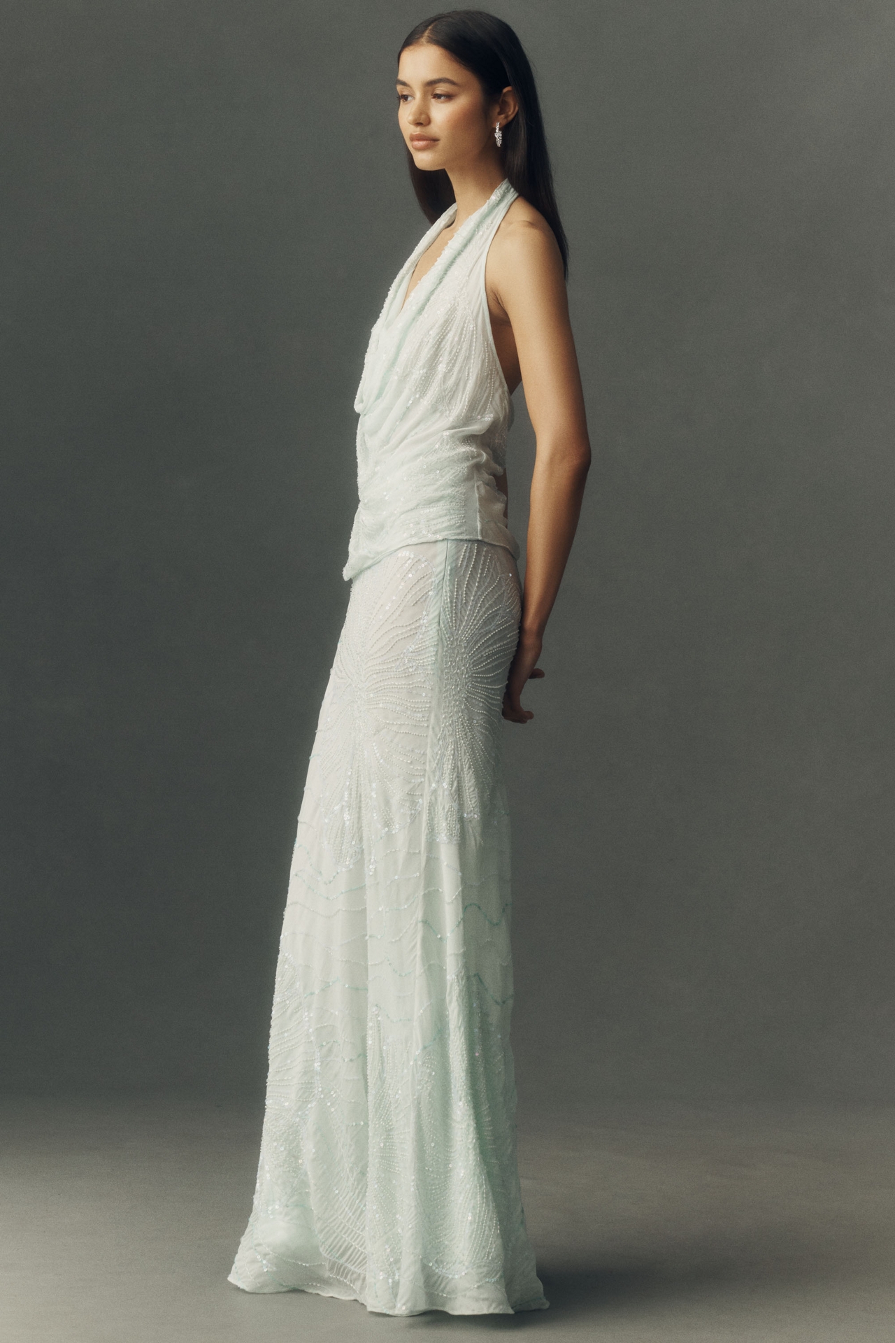 BHLDN Cowl Neck Beaded Top and Skirt Set