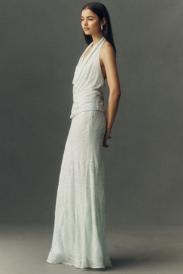 BHLDN Cowl Neck Beaded Top and Skirt Set #6