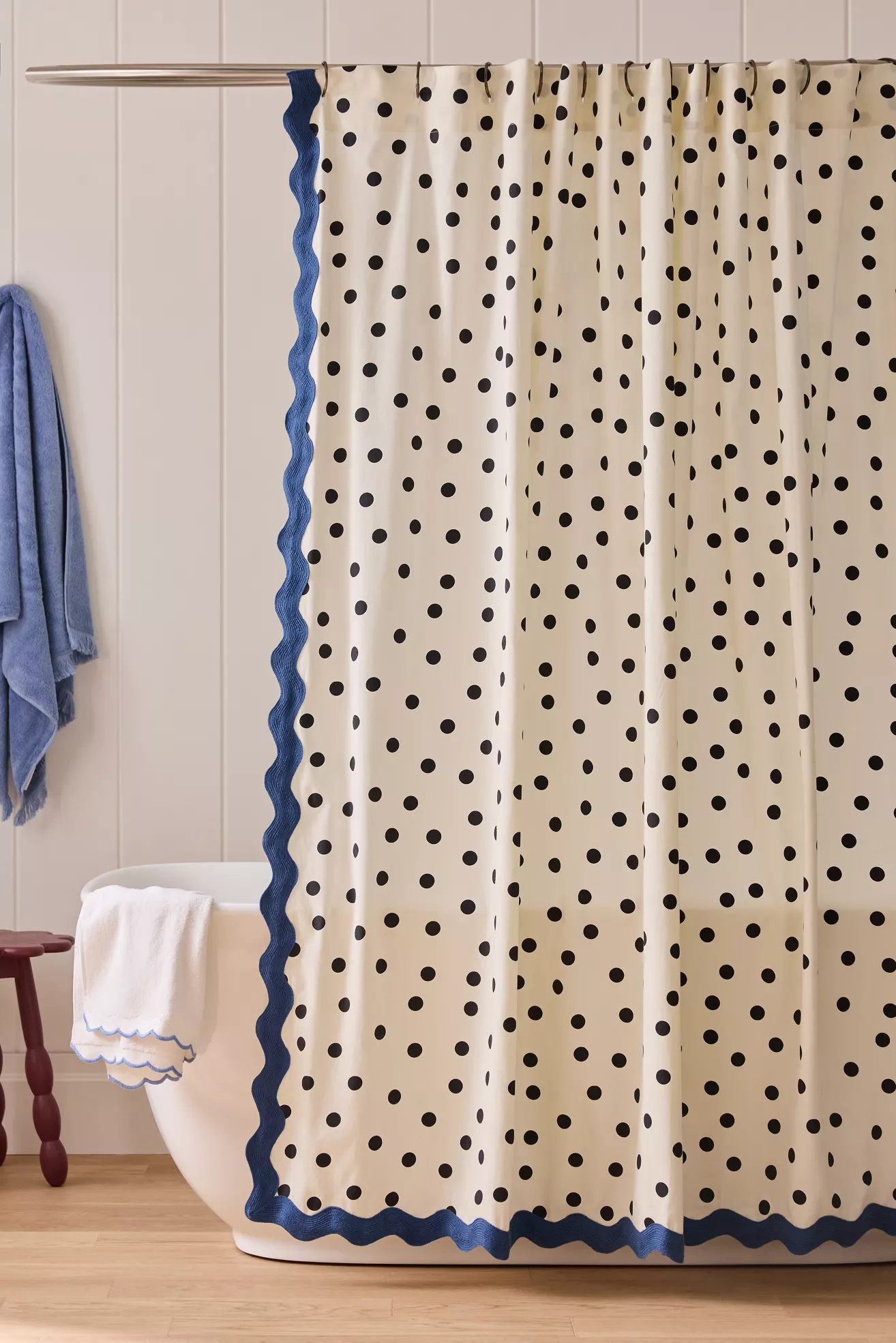 Maeve Cotton Polka Dot Scallop Shower Curtain