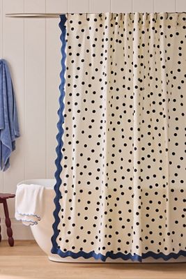 Rideau de douche festonné à pois en coton Maeve