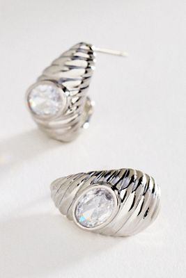 Sculptural Ribbed Crystal Post Earrings