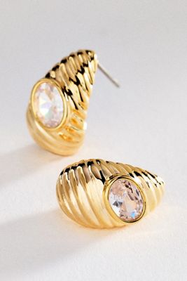Sculptural Ribbed Crystal Post Earrings