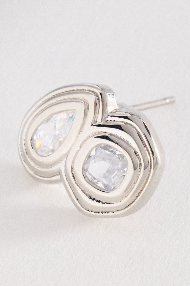 Textured Bezel Crystal Post Earrings #1
