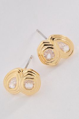 Textured Bezel Crystal Post Earrings
